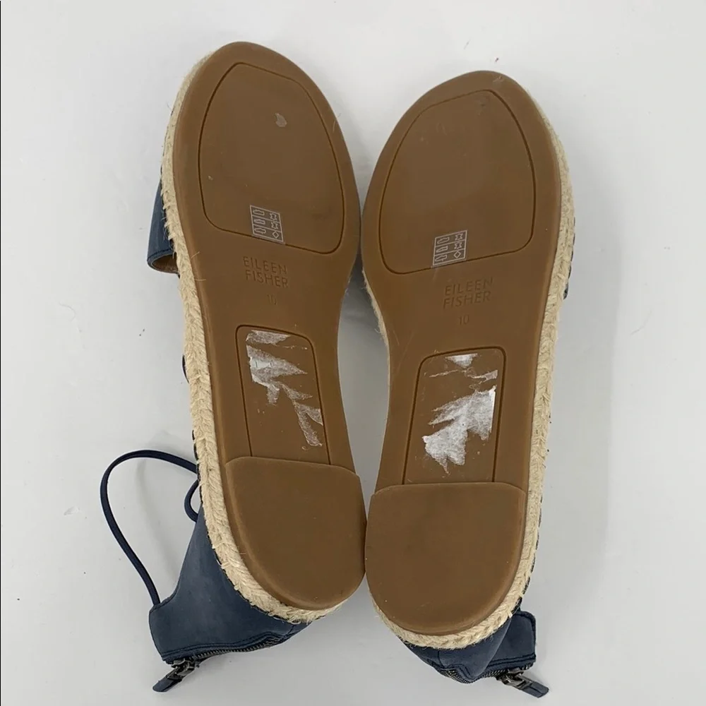Eileen Fisher Lace-up Espadrille Shoe navy blue Nubuck criss cross strap flat 10